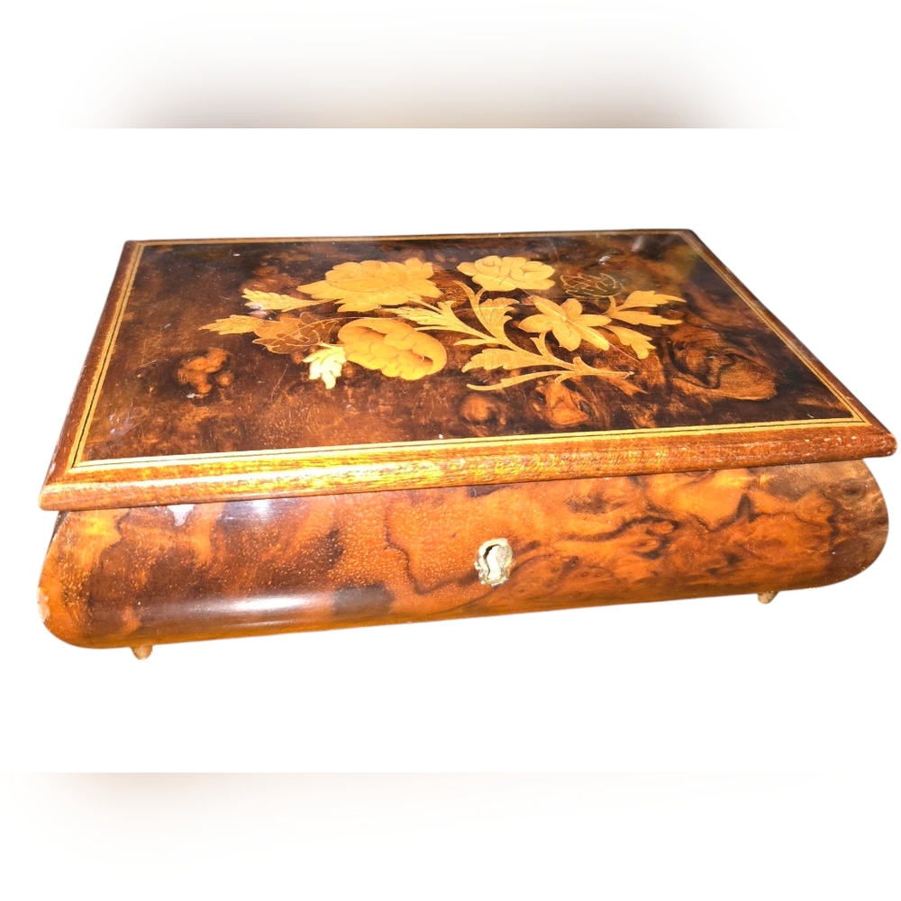 Reuge Floral Inlay Wooden Musical Jewelry Box